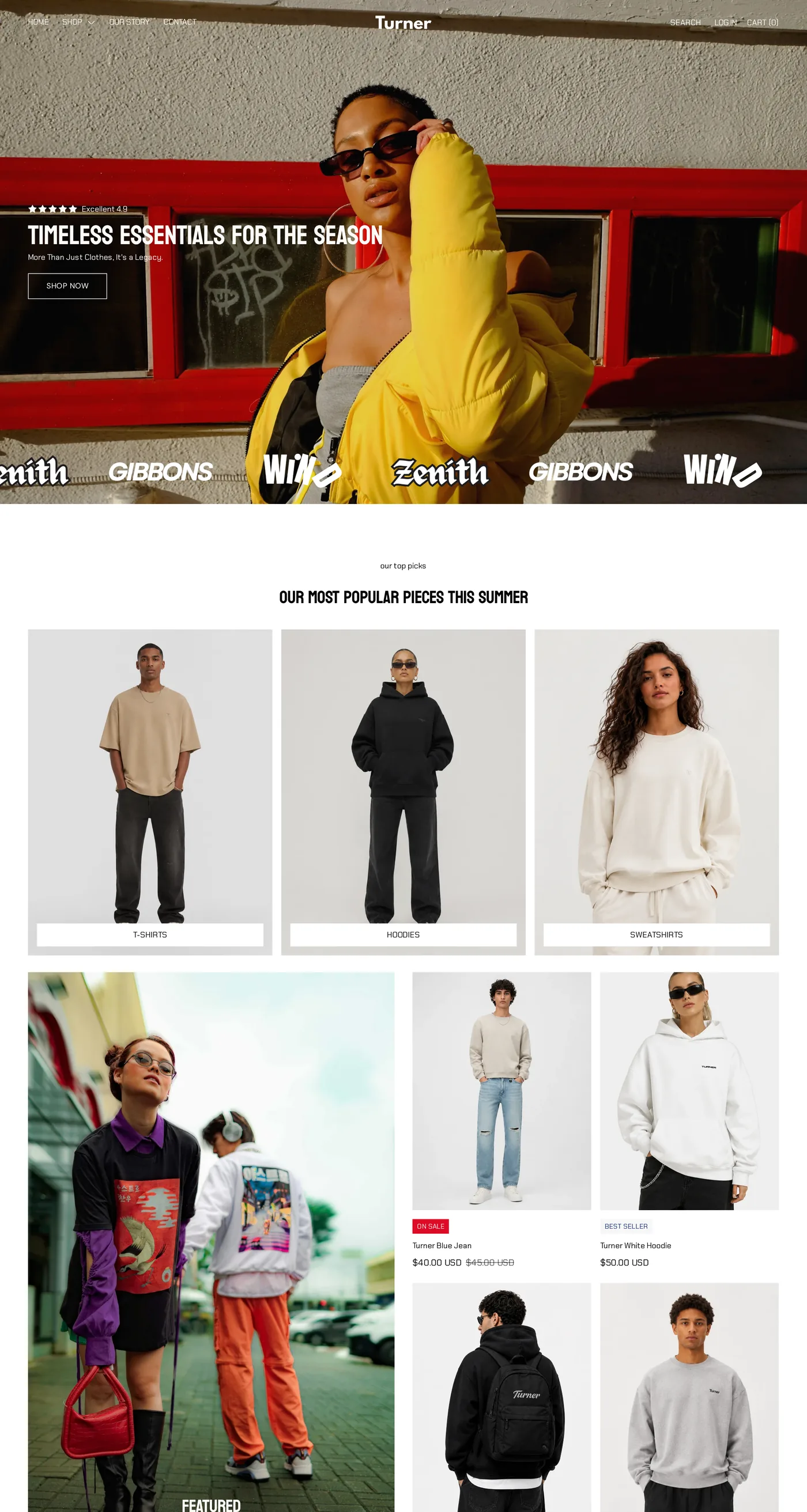 Turner preset, desktop homepage