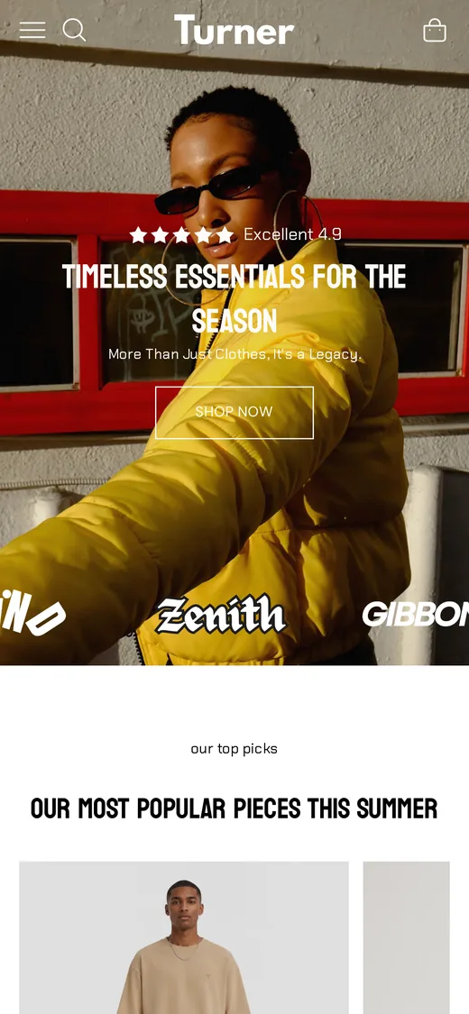 Turner preset, mobile homepage